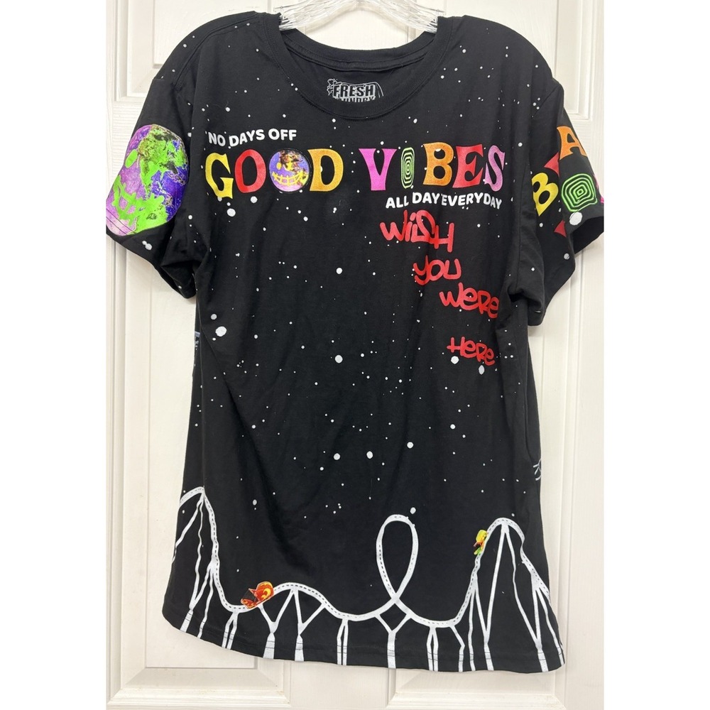 Fresh Laundry Good Vibes Wish You Were Here Roller Coaster Space Shirt Mens L